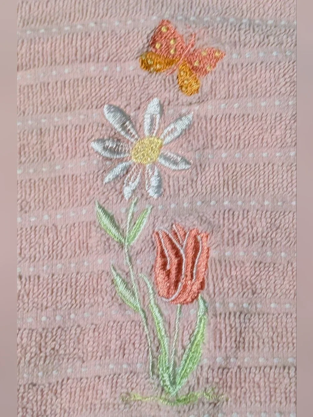 Towel Embroidered Pink Floral Hand Towel  with Butterly 100% Cotton